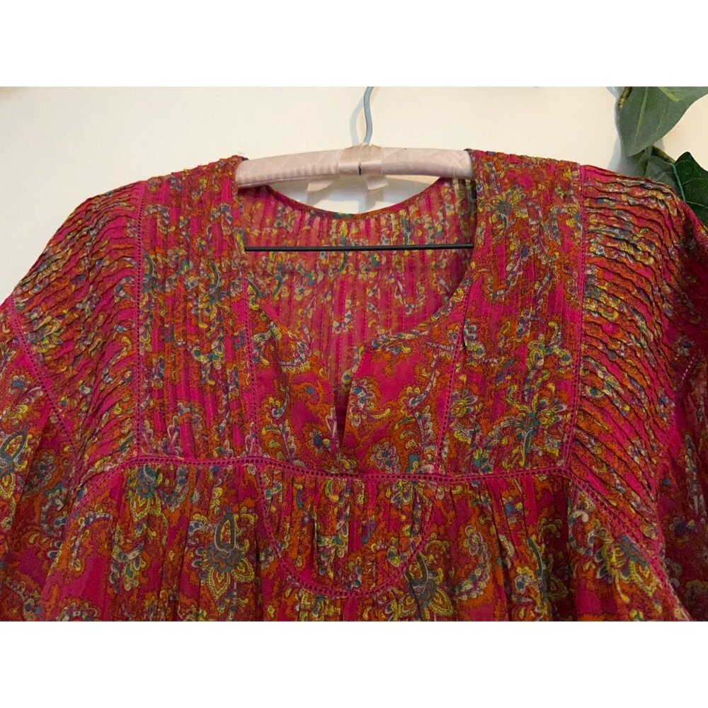 Lili Women’s Paisley Floral Smocked VISCOSE / Cotton Flowy Tunic 3/4 Bell Sleev - Picture 6 of 7